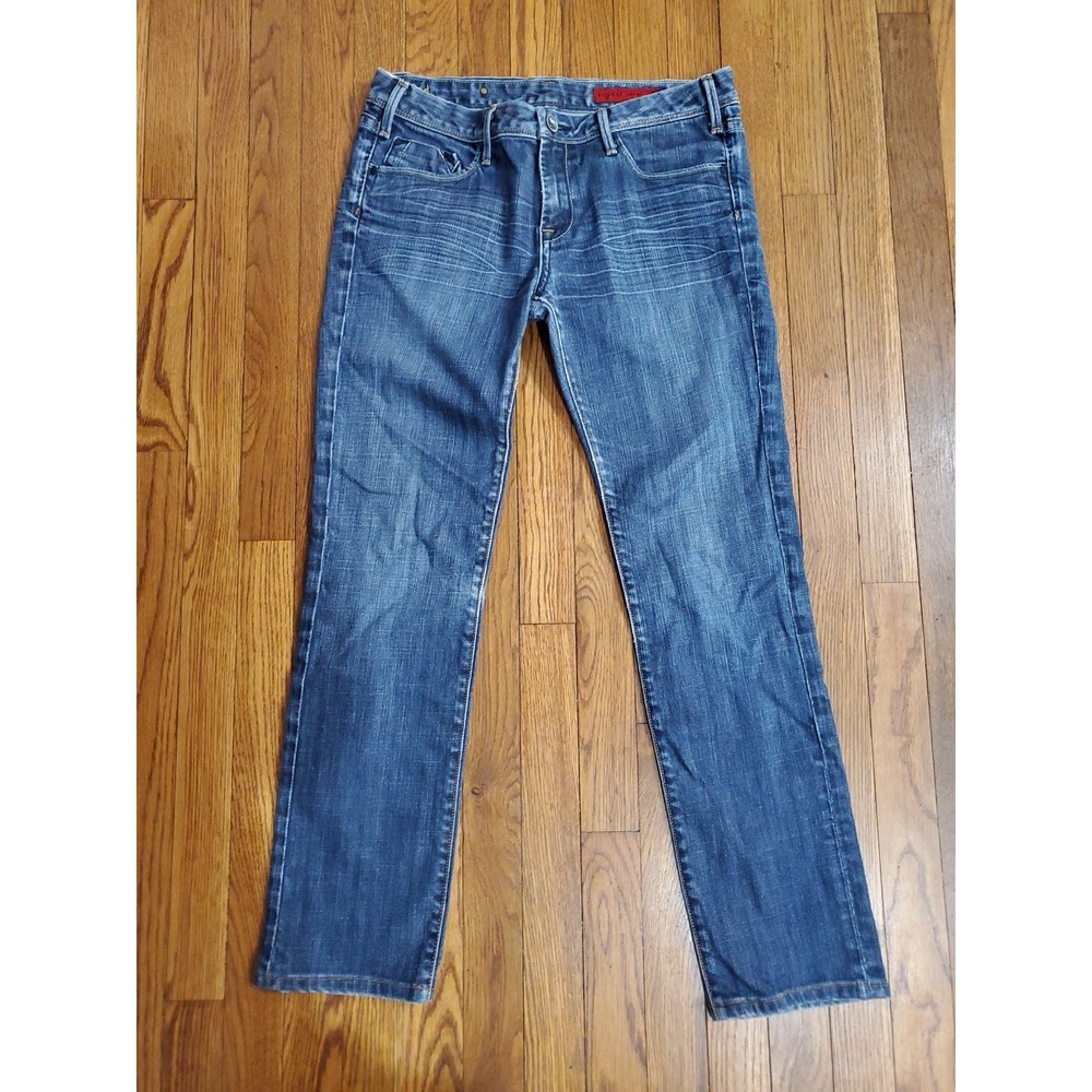 Vigoss Dark Wash Straight Leg Jeans Union Jack‎ Pocket Blue Denim Womens Size 9